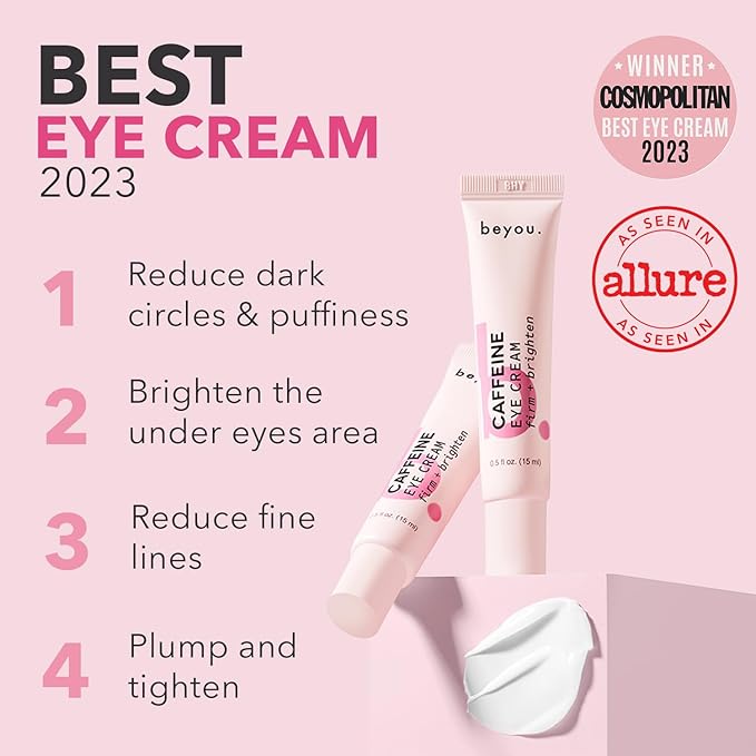 Beyou. Caffeine Eye Cream – K-Beauty Clean Skin Care – Anti-Aging Hydrating Under Eyes Cream with Caffeine and Hyaluronic Acid – Reduces Puffiness, Dark Circles & Fine Lines – Korean Skincare – 0.5 oz