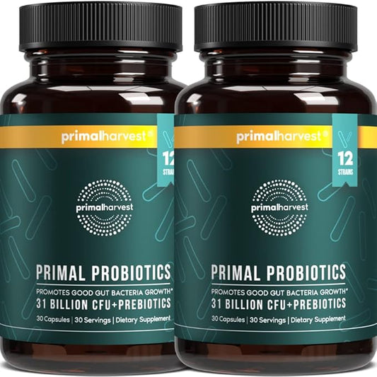 Primal Harvest Probiotics for Women and Men Shelf-Stable with Prebiotics Daily Supplement for Adults 60 Capsules (2 Pack)