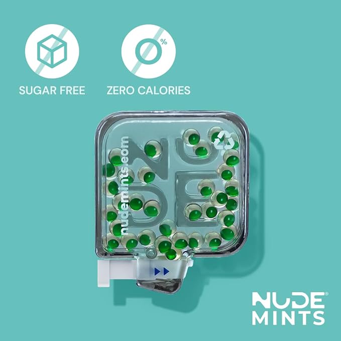 NUDE MINTS | Dual Action Liquid Capsules | Mouth Watering Mint - Lasts 3X Longer - 3X Stronger - Extreme Bad Breath Treatment For Adults - Sugar Free, 0 Calorie - Spearmint - 5 Pack - 150 Capsules