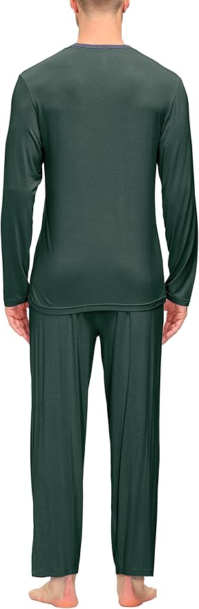 JINSHI Men's Pajama Sets Sleepwear Nightwear Lightweight Quick Dry Soft 2 Piece Long Sleeve Mens Loungewear Sets with Pocket