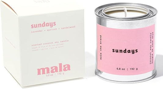 MALA Sundays Apricot Sandalwood & Lavender Candle for Home – Vegan Soy Aromatherapy – 45-Hour Clean Burn – Organic Non Toxic Candles – Calm Room Decor – 6.8 oz