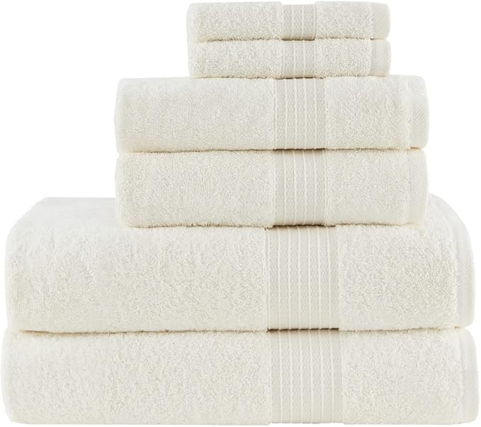 Madison Park Organic 100% Cotton Bathroom Towel Set, Hotel & Spa Quality Highly Absorbent, Quick Dry, Include for Shower, Handwash & Facial Washcloth, Multi-Sizes, Ivory (Pack of 2)
