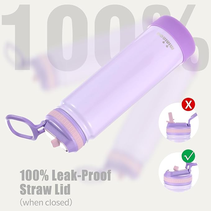Insulated Stainless Steel Water Bottle with Straw, Ceramic-Lined, BPA-Free & Leak-Proof, 24 oz, Sparkling Lavender