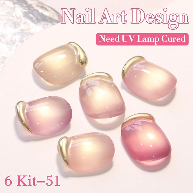 Double Rhythm 6 Colors Cat Eye Gel Polish Set Shimmer Glitter with Magnet Holographic Reflective Magnetic UV Nail Art Kit (6-Kit-51)