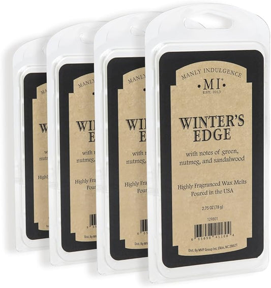 Manly Indulgence Winters Edge Scented Wax Melts, Wax Melt Warmer Cubes, Long Lasting Scented Wax Warmer Cubes, 4 Pack, 6 Cubes Each - Made in The USA