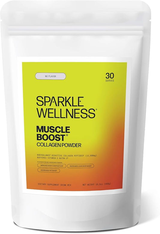 Sparkle Wellness Muscle Boost (No Flavor) [30-Serves] | Collagen Supplement Powder with Hydrolyzed BODYBALANCE Collagen Peptides & Buffered Vitamin C | Improves Body Composition