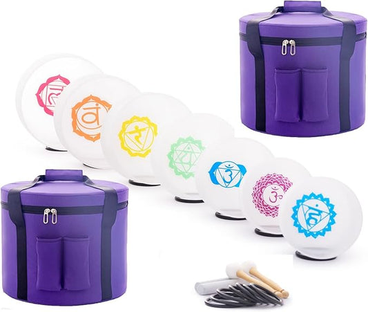 Hye-eun Crystal Singing Bowls Chakra Set of 7, 432hz 7-12 Inch Quartz Sound Bowls Meditation Set with Carrying Case for Yoga Sound Healing