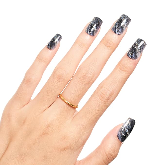 GLAMERMAID Ombre Press on Nails Medium Square, Fall Peacock Blue Marble Jelly Soft Gel Nails Square Fake Nail, Glossy Stick Glue 0n Nail Kit for Women, Reusable Stick on Acrylic Fake Nail Manicure Set