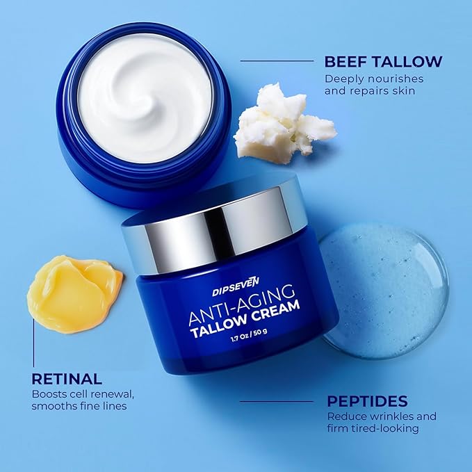 6 in 1 Face Cream with Beef Tallow: 6 in 1 Mens Face Moisturizer, Mens Face Tallow Cream Anti Aging - Eye Bags Treatment & Wrinkle Cream for Men 1.7 oz