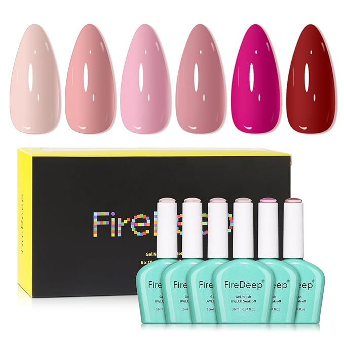 10ml Hema Free Gel Nail Polish Set, 6 Colors Gel Polish Kit Beige Purple Burgundy Red Nude Pink Manicure Gift for Women Art DIY and Salon