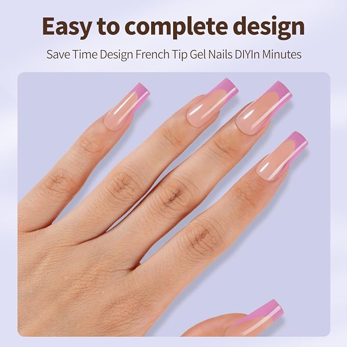 Misssix XBASICTIPS French Tip Press On Nails, 150Pcs Purple French Gel Nail Tips Long Square, Soft Gel Pre-shaped No Need to File 3 in 1 Tips, Fake Nails for Nail Art DIY Extension Designs 15 Sizes