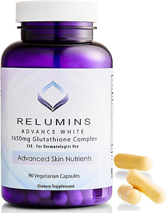 Relumins L-Glutathione Complex 1650mg - Antioxidant Support with Alpha Lipoic Acid, NAC, L-Methionine, Vitamin E, Skin Health Supplement, Made in USA - 90 Vegetarian Capsules