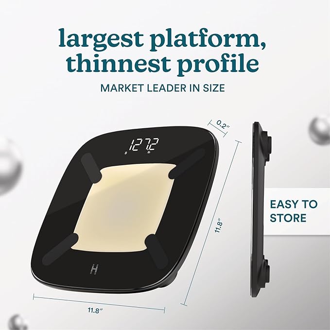 Homedics Digital Smart Scale, Motion-Sensing LED Display, 13 Body Metrics Analysis, Bluetooth Sync, Multi-User Recognition, High-Precision Weight Measurement Up to 400 lbs, Black