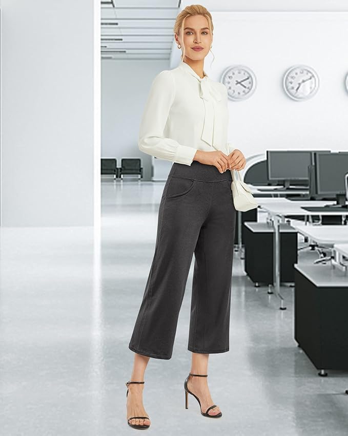 Promover Capri Pants for Women Wide Leg Yoga Cropped Pants with Pockets Loose Casual Summer Pants