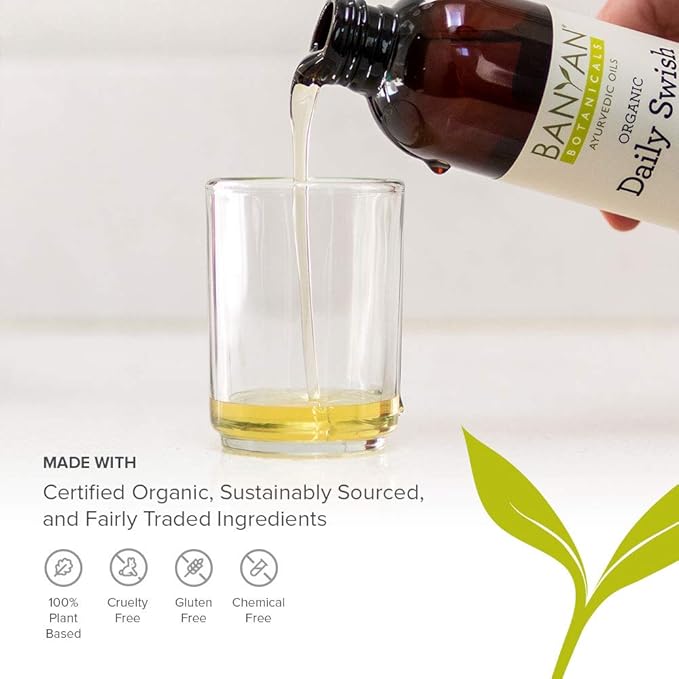 Banyan Botanicals Organic Daily Swish Mint Travel Packets - 12 ct - Ayurvedic Oil Pulling Mouthwash Oil for Oral Health - Coconut Oil Blend for Teeth and Gums