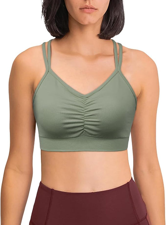 Women's Cross Back Sports Bra Padded Strappy Medium Support Yoga Bra for Workout Fitness 3 Pack