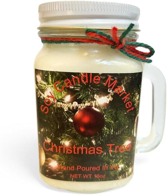 Soy Scented Candles | Handmade & Highly Aromatic Candles Burns Upto 85 Hours in Glass Jar - Perfect for Home Decor, Wedding, Birthday, Dinner (Christmas Tree, 16 oz)