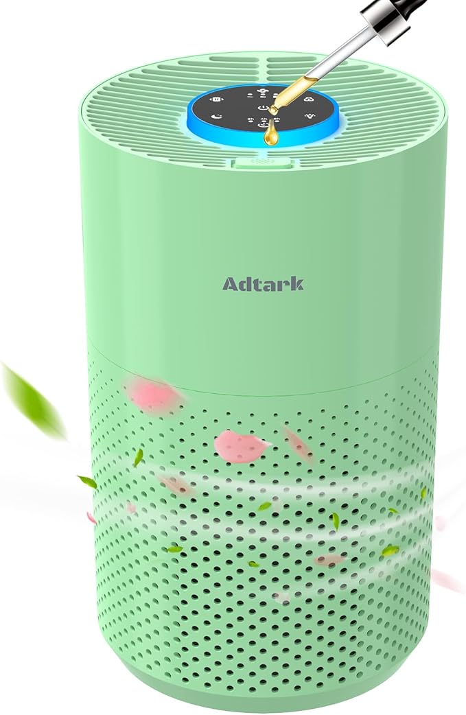 Air Purifiers for Home Bedroom, ADTARK Air Cleaner with H14 True HEPA 3-in-1 Filter, Sleep Mode & Aroma Function, 3 Light Modes, Room Air Purifier with 3 Timer for Office, Dorm, Hotel (Green)