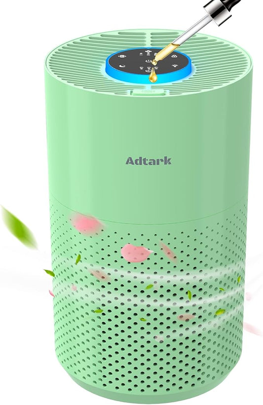 Air Purifiers for Home Bedroom, ADTARK Air Cleaner with H14 True HEPA 3-in-1 Filter, Sleep Mode & Aroma Function, 3 Light Modes, Room Air Purifier with 3 Timer for Office, Dorm, Hotel (Green)