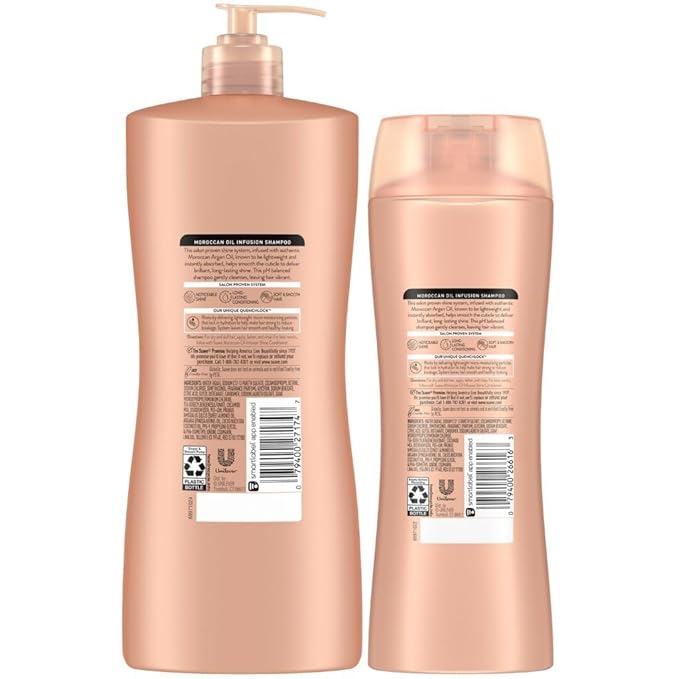 Suave Moroccan Oil Infusion Shine Shampoo 2-Size Bundle, Gentle Everyday Cleanser for Smooth, Shiny Hair