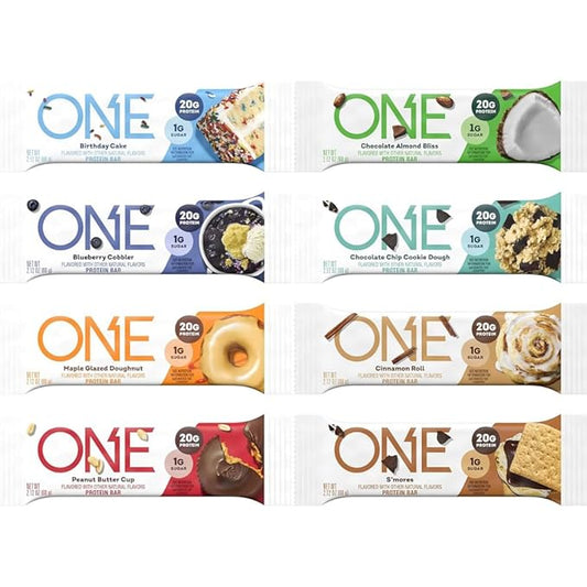 ONE Protein Bars, Sampler Variety Pack, Gluten Free with 20g Protein and 1g Sugar, Pantry Staples, 2.12 oz (8 Count)
