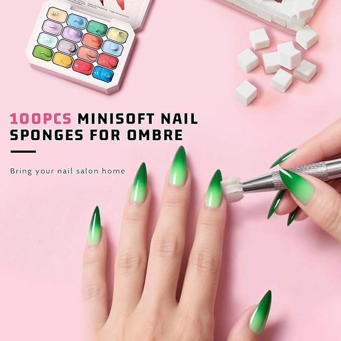 Sponges Pat Gel Nail Polish Palette, 16 Colors Blending Ombre Gel Polish Set Patting Gradient Painting Nails Art, No Wipe, UV/LED Cured, 100Sponges 6Brushes 1Grabber Tools Kit (Set 07)