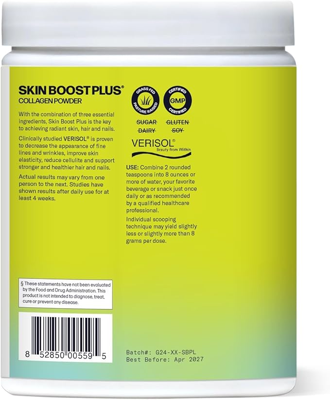 VERISOL Bioactive Hydrolyzed Collagen Peptides | Collagen Powder with Vitamin C & Hyaluronic Acid for Hair, Skin, and Nail Health | Skin Boost Plus (Acai Lemonade) [50-Serves]
