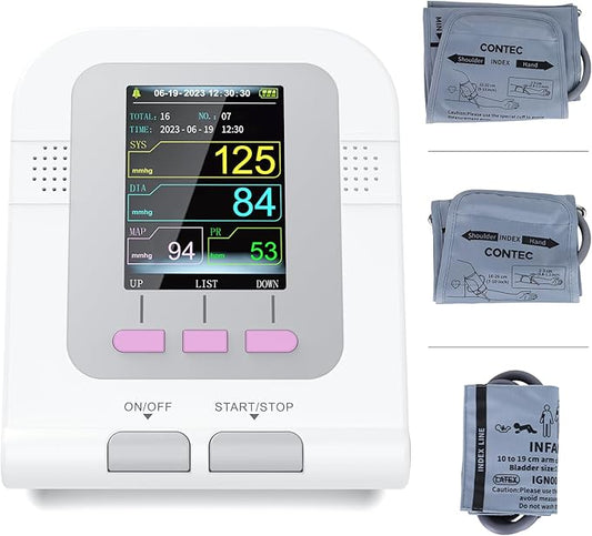 CONTEC Fully Automatic Blood Pressure Monitor Upper Arm Cuff 3 Mode 3 Cuffs Electronic Sphygmomanometer 300 Sets Memory