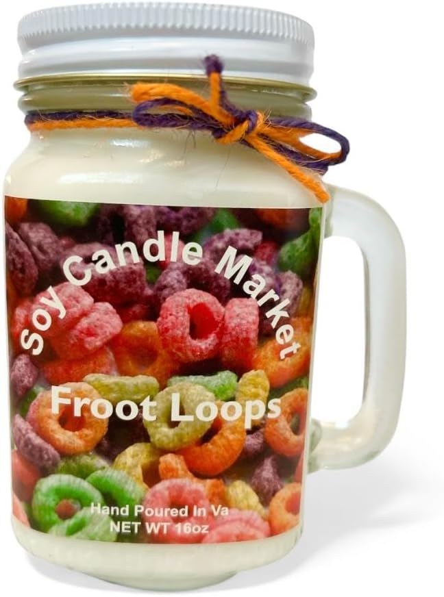 Soy Scented Candles | Handmade & Highly Aromatic Candles Burns Upto 85 Hours in Glass Jar - Perfect for Home Decor, Wedding, Birthday, Dinner (Frootloops, 12 oz)