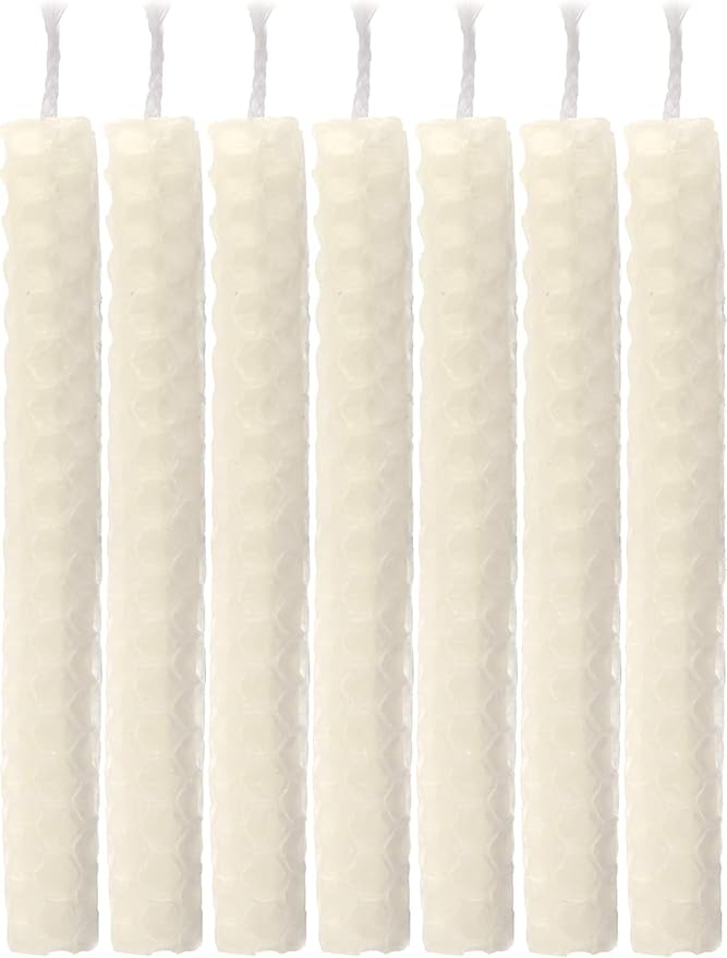 The Dreidel Company 5-Pack Hand Rolled Hanukkah Candle Natural Honeycomb Beeswax White, 45 Minute Burn Time, 45 Candles for All 8 Nights of Chanuka