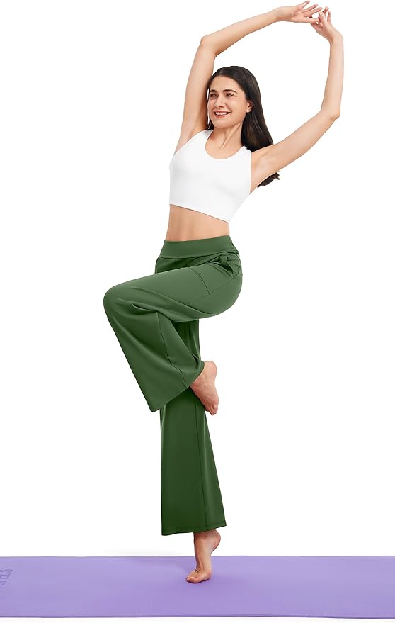 AFITNE Womens Wide Leg Yoga Pants with Pockets High Waist Stretch Dress Casual Pants Loose Lounge Sweatpants 28"/30"/32"