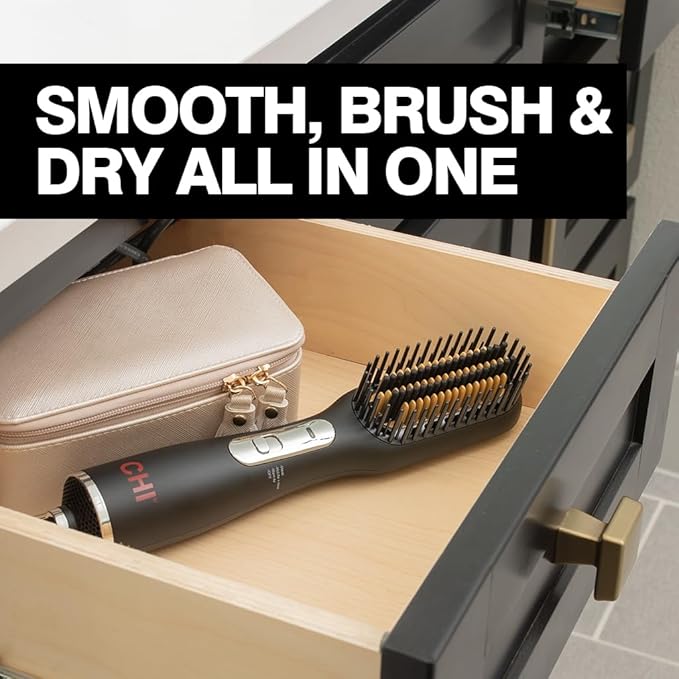 CHI 3-in-1 Hot Smoothing Dryer Brush, Creates A Smooth & Shiny Salon Blowout, Detangles Hair, Seals In Natural Moisture & Fights Frizz, Cruelty-Free