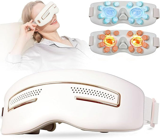 Eye Massager with Heat and Cooling–Birthday Gifts for Women & Men, Cooling Eye Mask for Migraine Relief, 15 Massage Heads and Vibration with Bluetooth Music for Heat/Warming/Cold/Dry Eye Mask