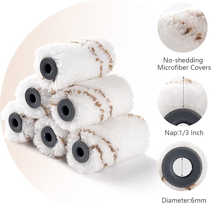 Mister Rui Paint Roller Kit, 25 Pack, 2 Inch Microfiber Paint Rollers 10 mm Nap, Small Paint Roller Kit, Mini Paint Roller, Paint Tray with Liners, Sponge Paint Brush, Mini Rollers for Painting