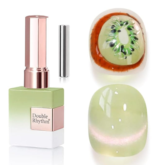 Double Rhythm 0.5 OZ Cat Eye Gel Polish with Magnet 15ML Holographic Glitter Shimmer Translucent Jelly Color Magnetic Nail Polish Salon DIY at Home (Green-MC1213)