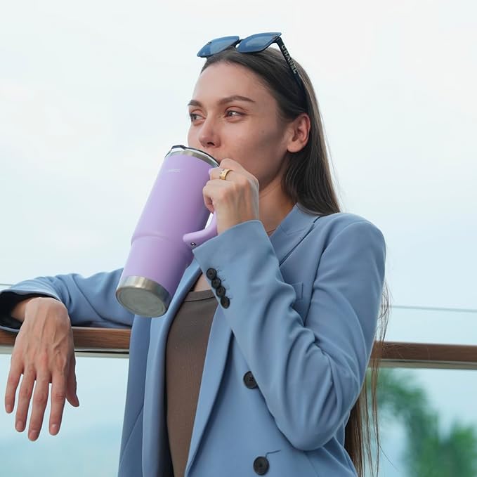 Easy Clean Pro Tumbler - 40 oz Water Bottle with Handle Quick-Disassemble Flip Straw, Leakproof Insulated Stainless Steel, Dishwasher Safe, BPA-Free Gifts for Women & Men