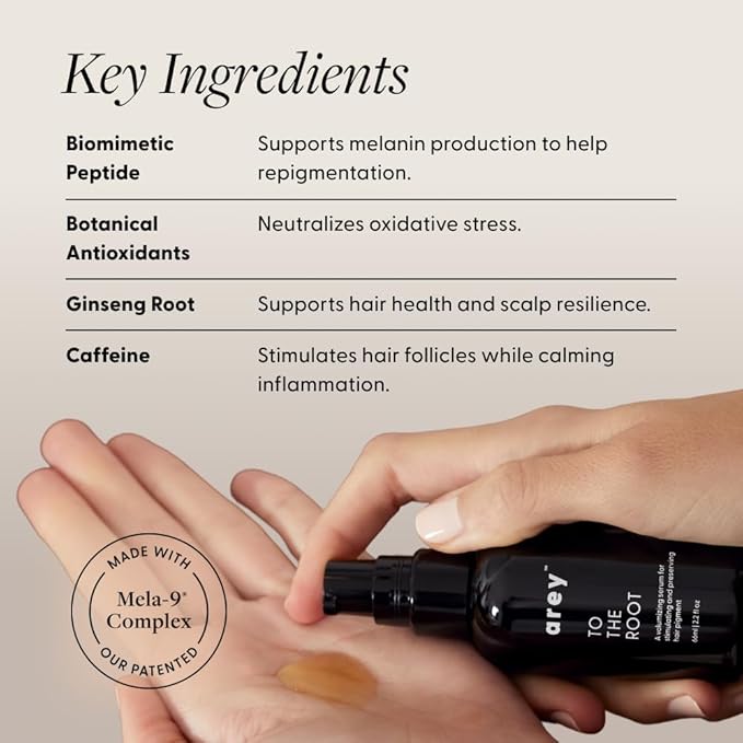 Arey To The Root Hair Serum for Women & Men | Slows Grey Hair Growth & Preserves Pigment in 3-6 Months | Promotes Healthier Hair & Adds Volume | Vegan, Oil-Free, Scent-Free Formula (1 Month)