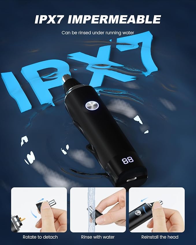 Ear & Nose Hair Trimmer with LED Display for Men Women,Painless USB Rechargeable Eyebrow & Facial & Nose Hair Trimmer Clipper,Professional IPX7 Waterproof Dual Edge Blades 13,000 RPM