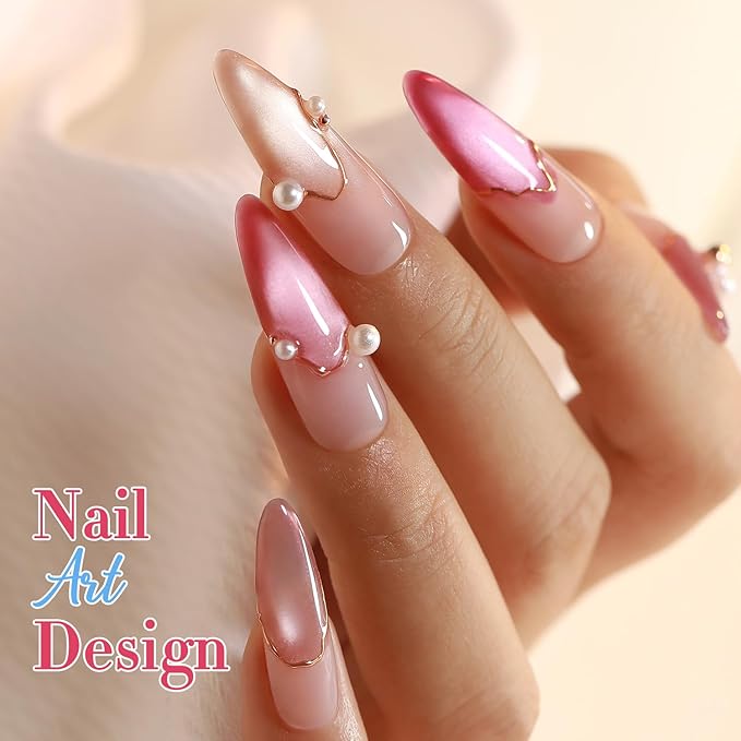 Double Rhythm Cat Eye Gel Nail Polish Set of 6 Same Color Same Bottle 0.5 Oz Shimmer Glitter with Magnet Holographic Reflective Magnetic UV Nail Polish Kit at Home (Nude Pink Rose-T6-30)