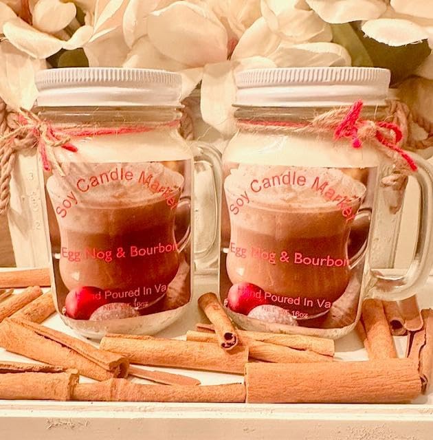 Soy Scented Candles | Handmade & Highly Aromatic Candles Burns Upto 85 Hours in Glass Jar - Perfect for Home Decor, Wedding, Birthday, Dinner (Egg Nog & Bourbon, 16 oz)