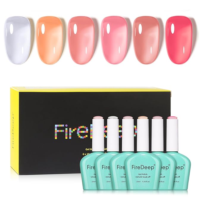 10ml Hema Free Gel Nail Polish Set, 6 Colors Transparent Jelly Gel Polish Kit Sheer Nude Milky White Pink Beige Coral Gift for Art DIY and Salon
