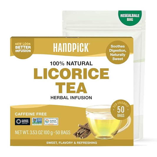 HANDPICK, Licorice Root Tea Bags (50 Count, 2g/tea bag) Licorice Tea | Non-GMO, Caffeine Free | Goodness of Cinnamon, Blackpepper, Clove, Cardamom & Ginger