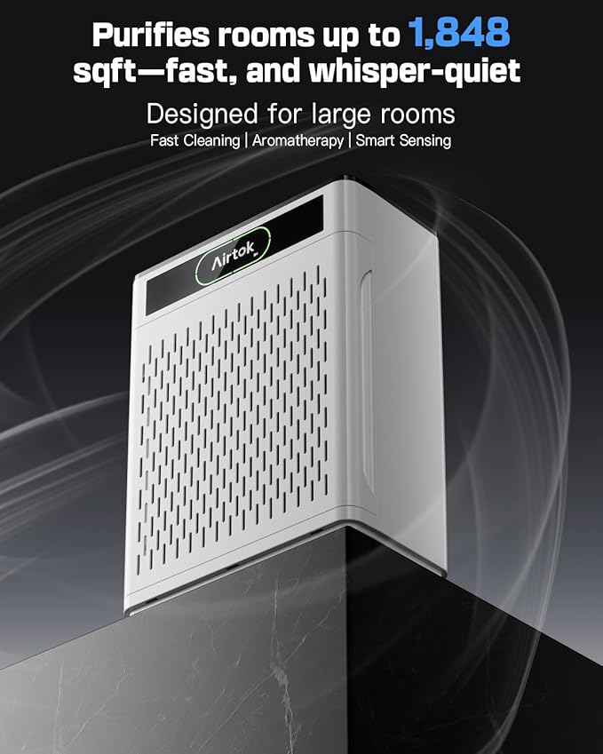 Air Purifiers for Home Large Room Up to 1848sq.ft, Airtok Air purifier for Home Pet, Washable Pre-Filter Air Quality Monitor HEAP Sleep Mode Air Cleaner for Bedroom, Dorm room, Office, AP3001 White