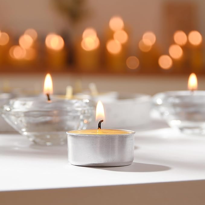 36-Pack Pure Beeswax Tealight Candles in Aluminum Cups - 4-5 Hour Burn Time, Lead-Free Cotton Wick, Natural Unscented Candles