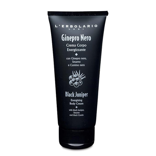 L’Erbolario Energizing Body Cream – Moisturizing Body Butter – Replenishing and Nourishing Skin Care with Citrus, Woody Scent - Black Juniper – 6.7 oz