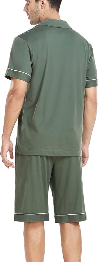 COLORFULLEAF Men's 100% Cotton Short Sleeve Pajama Sets Button Down Notched Collar Sleepwear Soft Lounge Pjs with Pockets