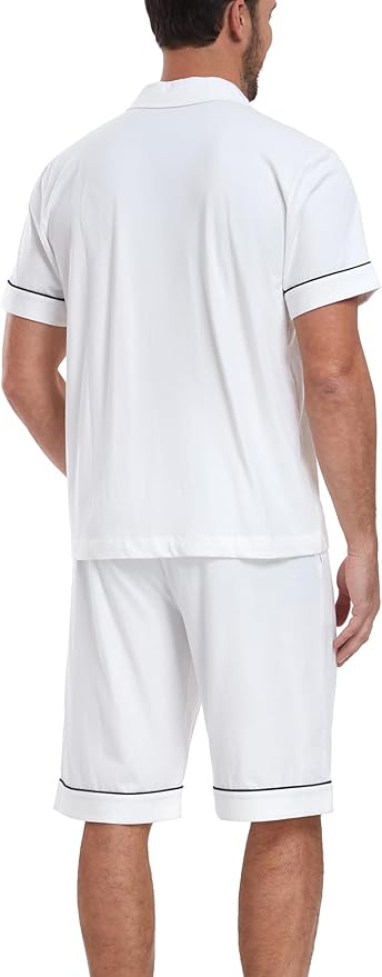 COLORFULLEAF Men's 100% Cotton Short Sleeve Pajama Sets Button Down Notched Collar Sleepwear Soft Lounge Pjs with Pockets