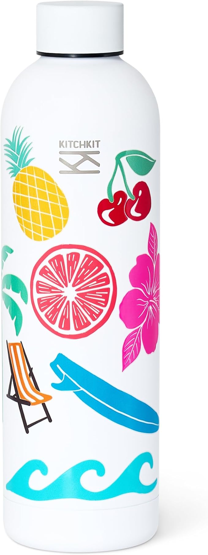 Insulated Stainless Steel Water Bottle 25oz/750ml Vacuum Flask & Bonus Sticker Pack, Leak-Proof Lid, Hot & Cold Retention, Minimalist White Design, Reusable Eco Bottle (Polar Frost)