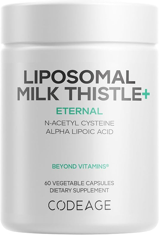 Codeage Liposomal Milk Thistle+ Supplement - Silymarin from Silybum Marianum, NAC, Artichoke Leaf, Dandelion Root, Alpha Lipoic Acid, BioPerine, Liposomal Delivery - Non-GMO - 60 Capsules