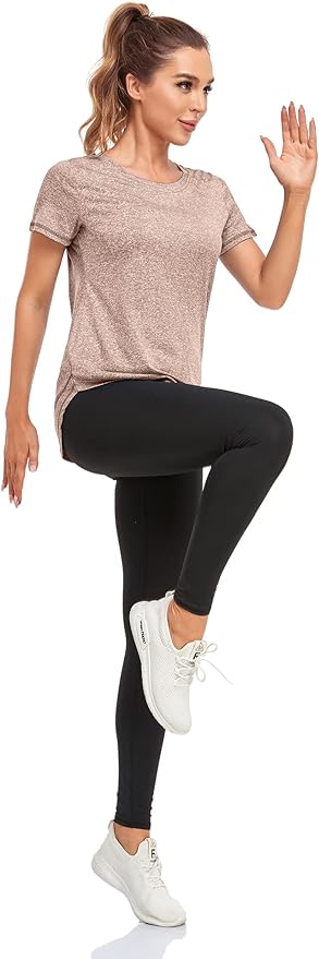 Women's Short Sleeve Workout Shirts Crewneck Sports Yoga Running Dry Fit Tops Side Split Tee